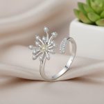 خاتم فضة 925 تصميم زهرة متفتحة مرصع بالزركون الفاخر مقاس قابل للتعديل