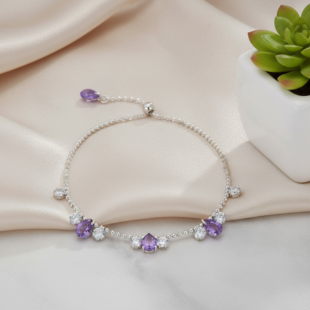 1 اسورة فضة 925 بتصميم خرز مرصع بزركون بنفسجي مميز - الصورة 1