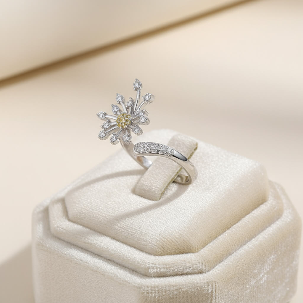3 خاتم فضة 925 تصميم زهرة متفتحة مرصع بالزركون الفاخر مقاس قابل للتعديل - الصورة 3