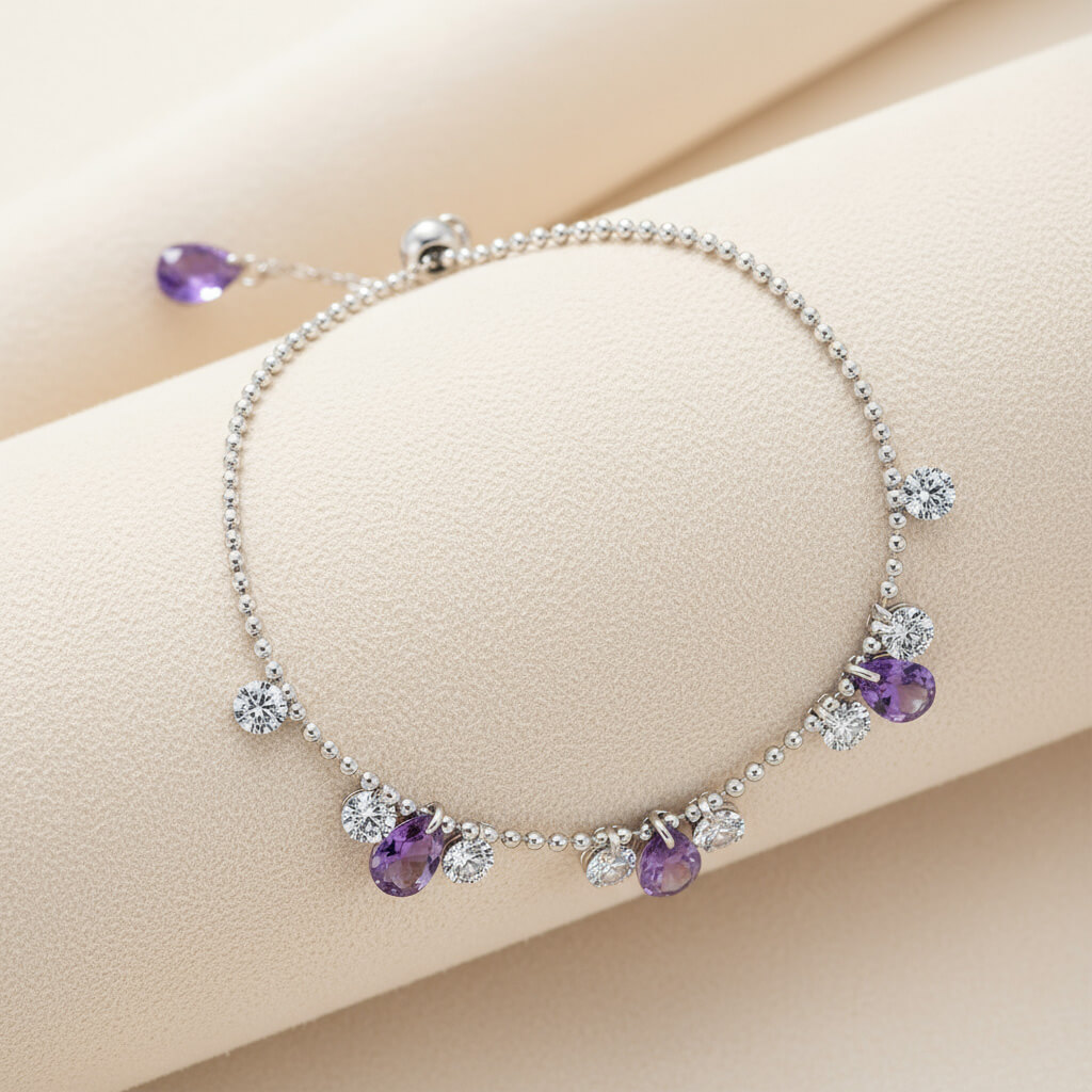 3 اسورة فضة 925 بتصميم خرز مرصع بزركون بنفسجي مميز - الصورة 3