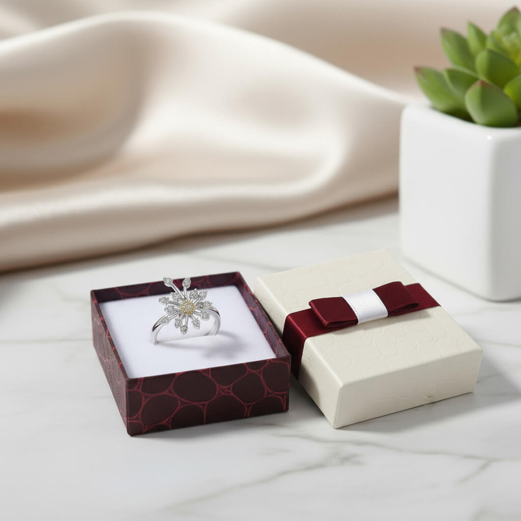 4 خاتم فضة 925 تصميم زهرة متفتحة مرصع بالزركون الفاخر مقاس قابل للتعديل - الصورة 4