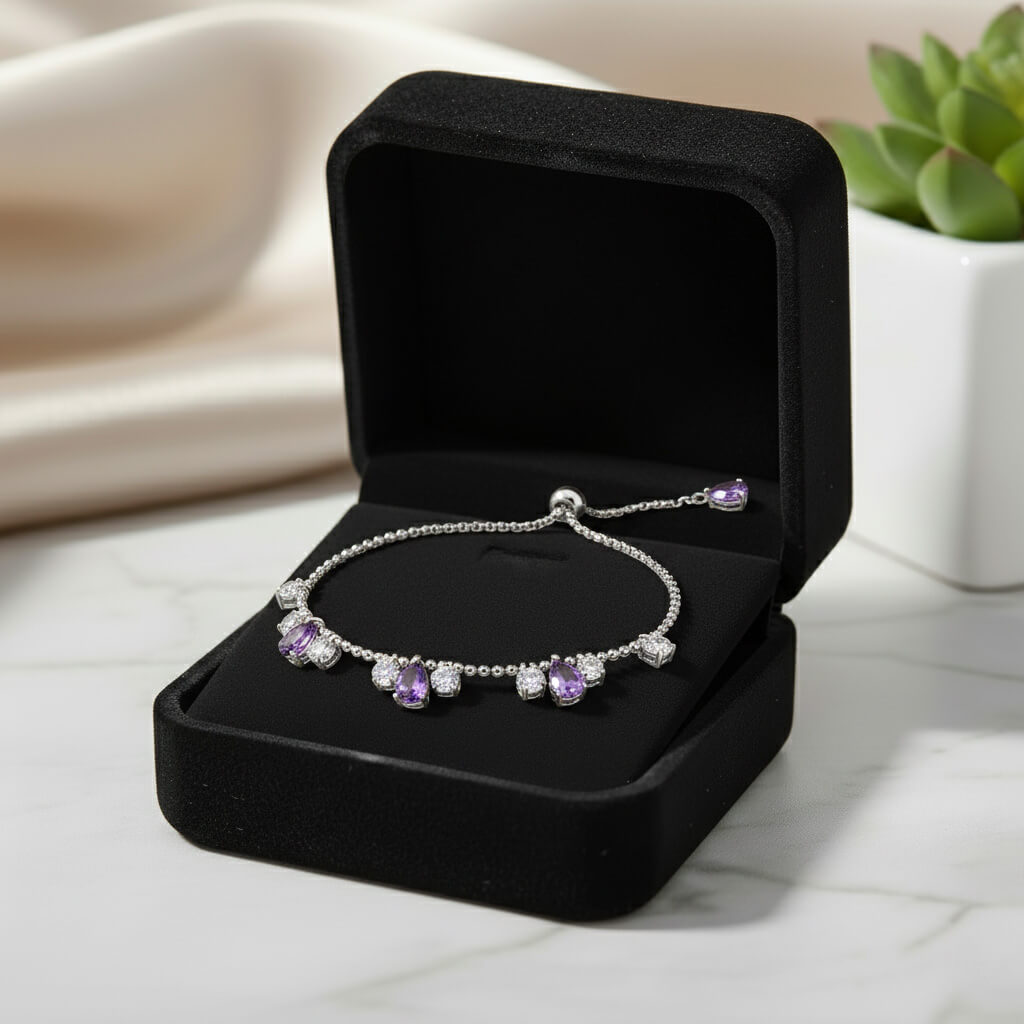 4 اسورة فضة 925 بتصميم خرز مرصع بزركون بنفسجي مميز - الصورة 4