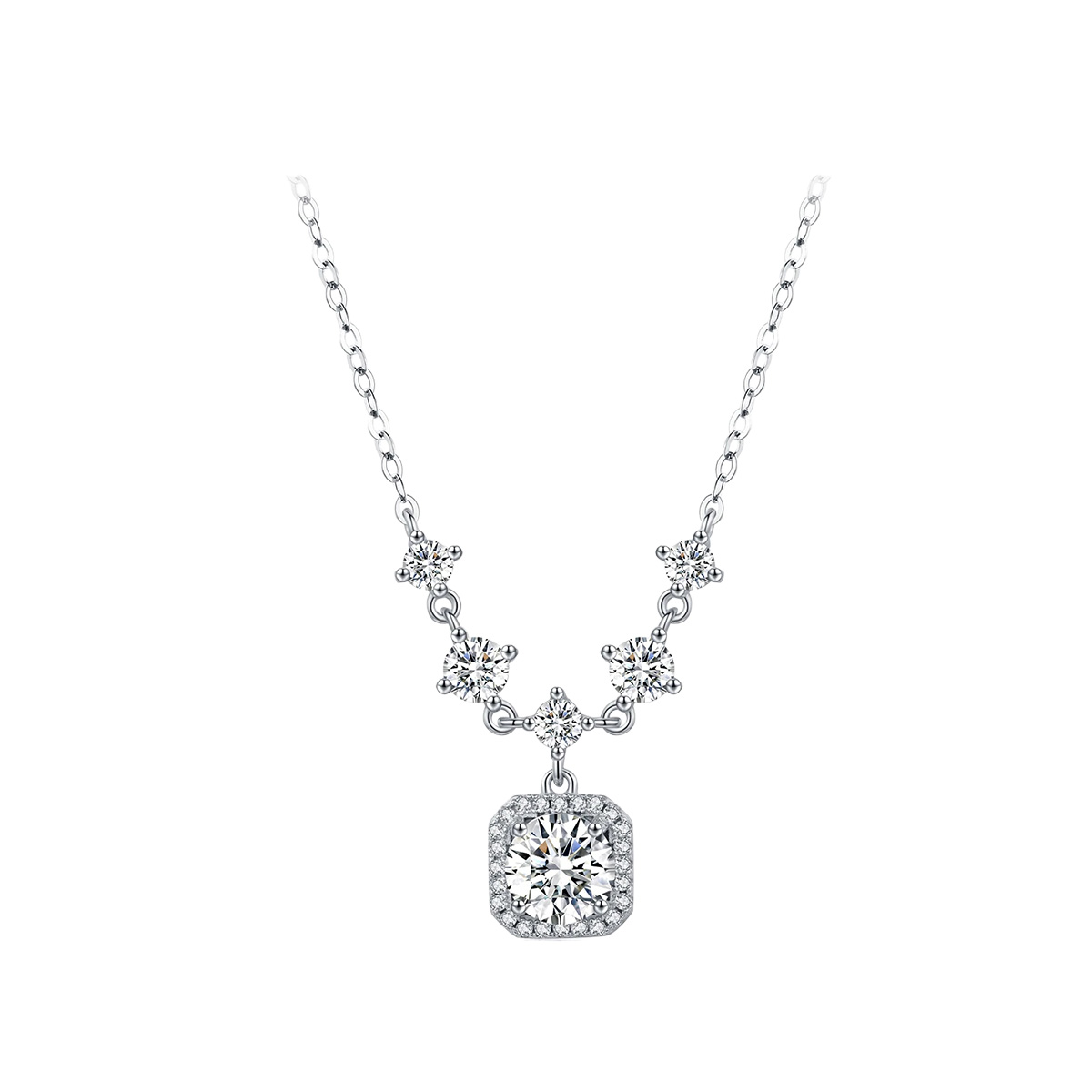 moissanite-necklace-1 سلسلة مويسانايت فضة بحجر 1 قيراط فخم ولمعة ماسية فاخرة - الصورة 1