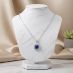 ⁦قلادة فضة 925 بحجر زركون أزرق ملكي فخم للمناسبات⁩ - الصورة ⁦3⁩