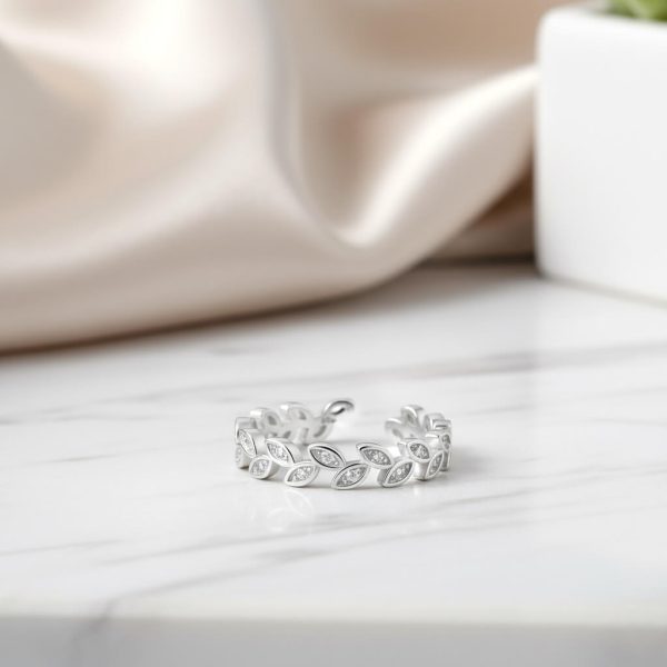 خاتم فضة 925 بتصميم أوراق الشجر الأنيق قابل للتعديل