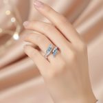 خاتم فضة 925 تصميم أوراق الصفصاف مرصع بزركون أزرق أنيق مقاس قابل للتعديل - الصورة 2