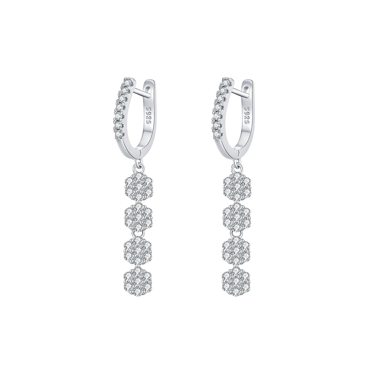 flowe-earring-1 حلق فضة بتصميم زهرة متدلية مرصع بالزركون اللامع - الصورة 1