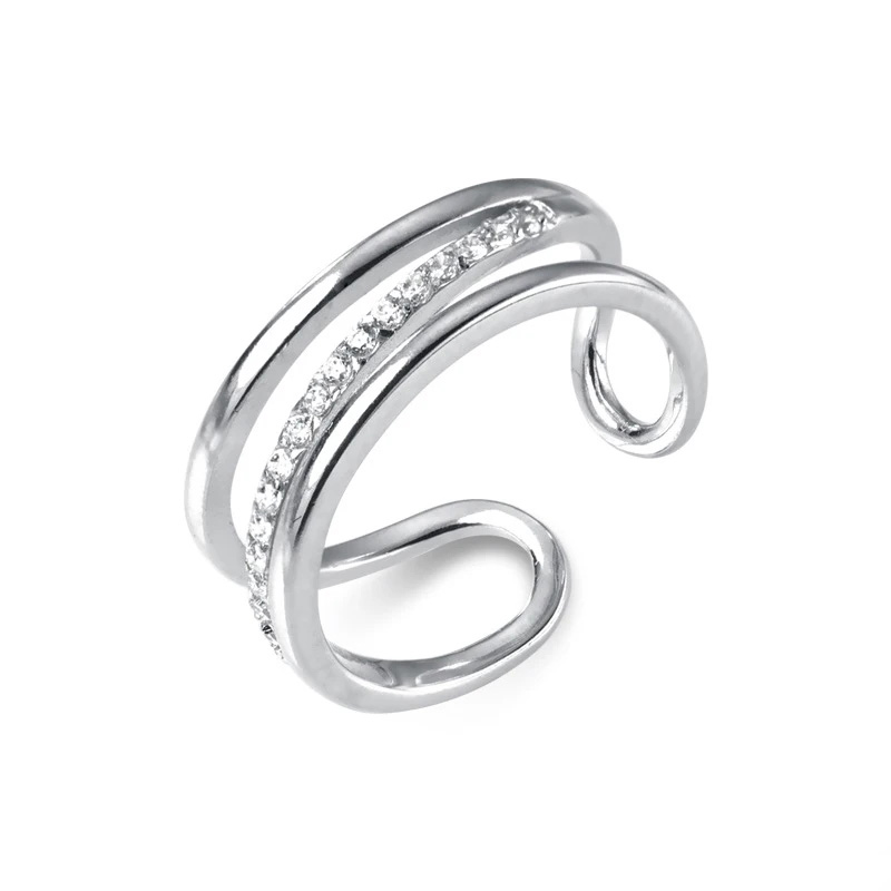 silver-ring-circles-1 خاتم فضةفاخر بتصميم ثلاثي الدوائر مرصع زركون لامع مقاس قابل للتعديل - الصورة 1